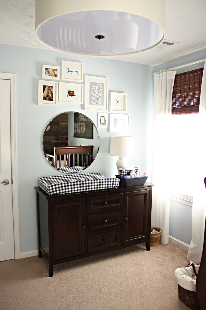 Nursery Reveal Bower Power, Round Mirror Above Changing Table