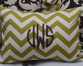 Monogrammed Green Chevron Print Throw Pillow