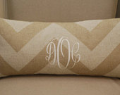 Monogrammed Neutral Chevron Print Throw Pillow