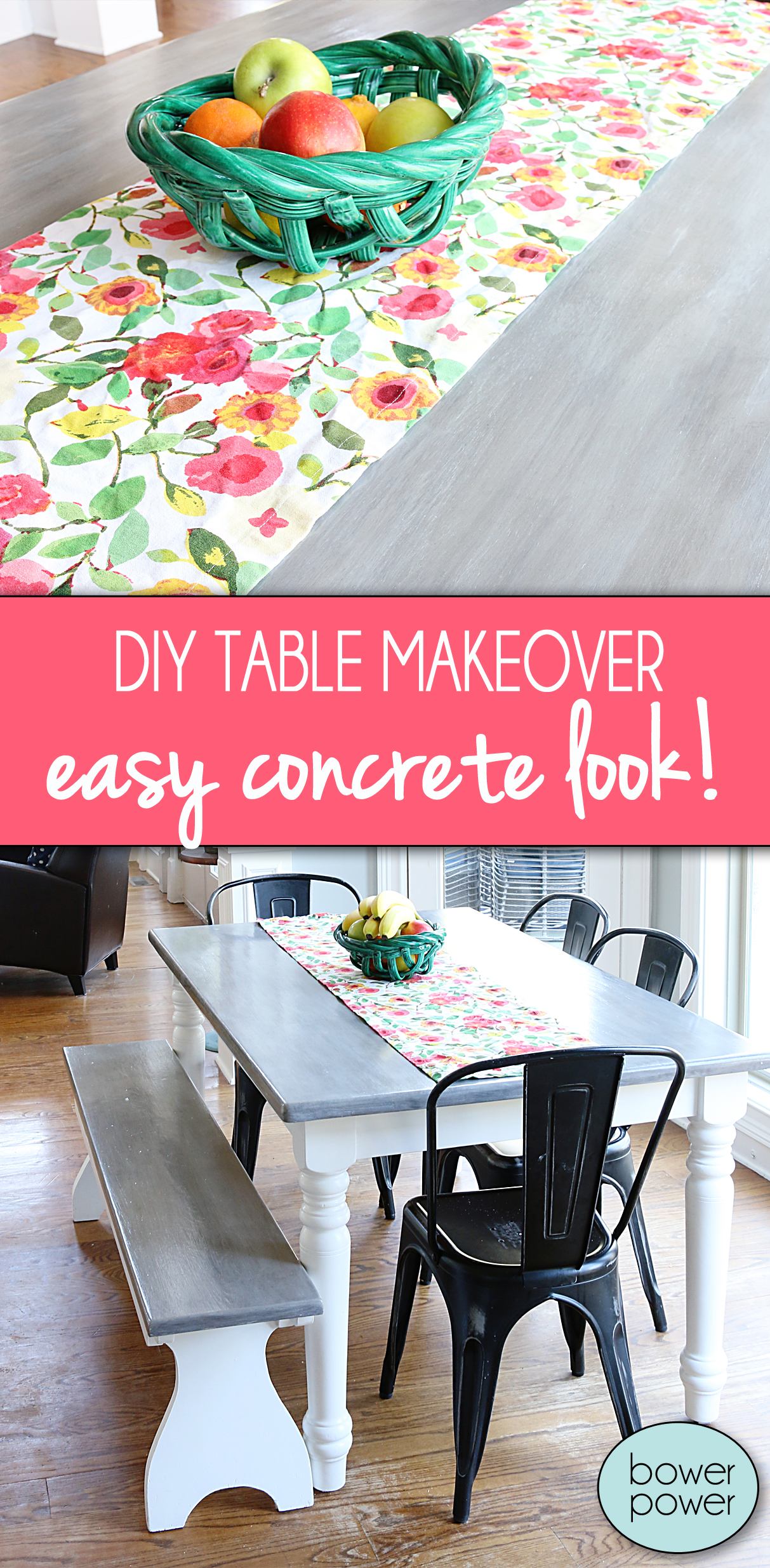 DIY Table Makeover - concrete look finish @bowerpowerblog